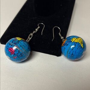 Cute Asymmetrical Globe Earrings with Blue and Yellow Accents 2” and 1”